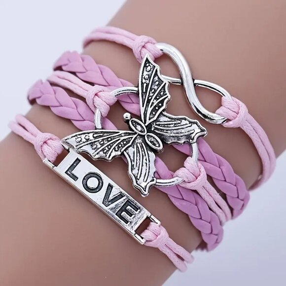 Vintage Leather Wrap Bracelet w/ Love Letter & Butterfly Charm - Picture 6 of 8